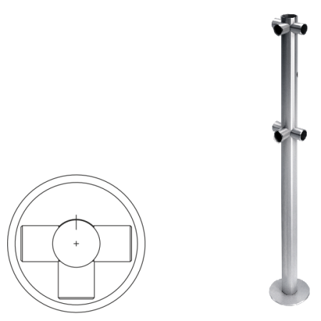 Стойка ограждения T-образная с отверстием под фиксатор, нерж. сталь