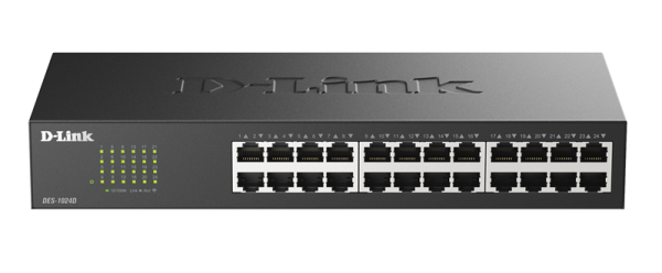 D-Link Неуправляемый коммутатор, 24x100Base-TX, корпус металл