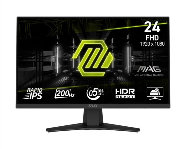 MSI MAG 244F 23,8" 16:9 FHD(1920x1080) Rapid IPS Flat,0,5ms(GTG),1000:1,100M:1,300nits,178/178,1xHDMI 2.0,1xDP 1.2, Tilt,VESA,200HZ,Black,1y war-ty