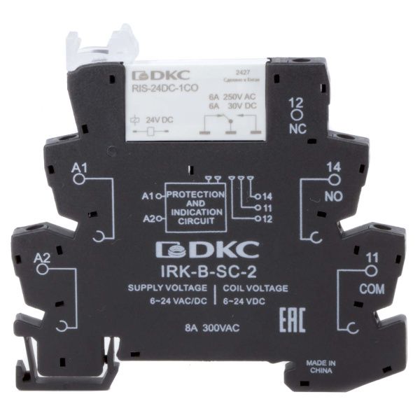 Реле интерфейсное, 1CO, ком. ток 6А, AgSnO2, напряжение 24V AC/DC, винтовые клеммы.