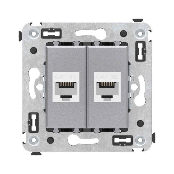 Компьютерная розетка RJ-45 без шторки в стену, кат.5е двойная, Avanti, закаленная сталь