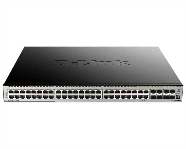 D-Link DGS-3630-52PC/A2ASI, PROJ L3 Managed Switch with 44 10/100/1000Base-T ports and 4 100/1000Base-T/SFP combo-ports and 4 10GBase-X SFP+ ports (48 PoE ports 802.3af/802.3at (30 W), PoE Budget 370W