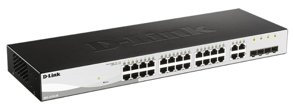 D-Link Управляемый L2 коммутатор, 24x1000Base-T, 4xCombo 1000Base-T/SFP, защита от статического электричества до 6 кВ, CLI