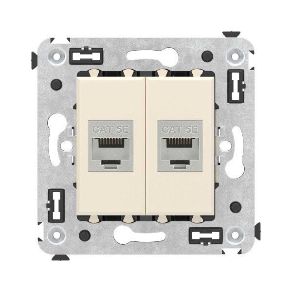 Компьютерная розетка RJ-45 без шторки в стену, кат.5e двойная экранированная, Avanti, ванильная дымка