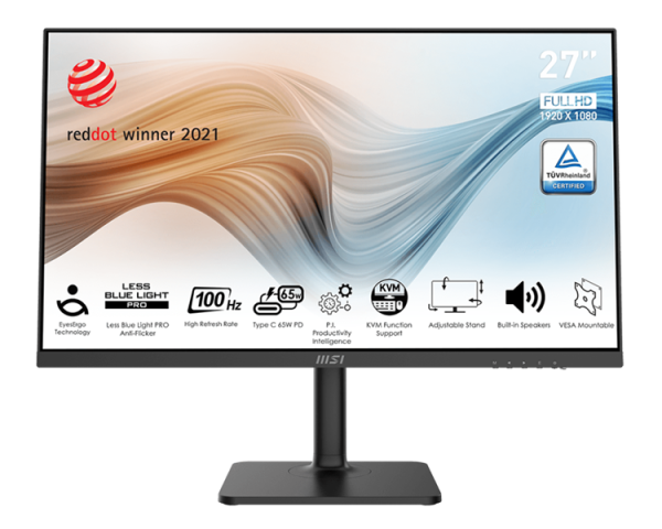 MSI Modern MD272XP 27" 16:9 FHD(1920x1080) IPS Flat, 1ms(MPRT),1000:1,100M:1,300nit,178/178,HDMI 1.4b,DP 1.2a,USB-C,2xUSB-A,USB-B,Speaker,Tilt,Swivel,Height,Pivot,100HZ,Black,1y war-ty