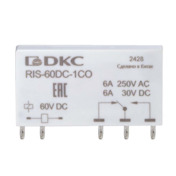 Реле миниатюрное ультратонкое, 1CO, ком. ток 6А, AgSnO2, напряжение 60V DC