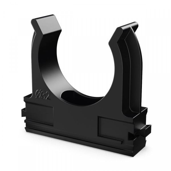 Крепёж-клипса для труб Полистирол чёрная d32 мм в малой упаковке (10шт/500шт уп/кор)