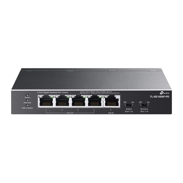 TP-Link TL-SG1005P-PD, 5-Port Gigabit Desktop Switch with 1-Port PoE++ In and 4-Port PoE+ Out