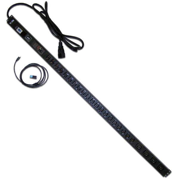 Блок розеток вертикальный, 1-фазный с автоматом, общий мониторинг по RS-485 16A / 250V, 4xC19 + 20xC13, шнур 3.0 м, разъем C20