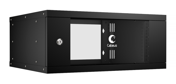 Cabeus WSC-05D-4U55/45-BK Шкаф телекоммуникационный настенный 19" 4U, серия LIGHT разборный, дверь стекло, цвет черный