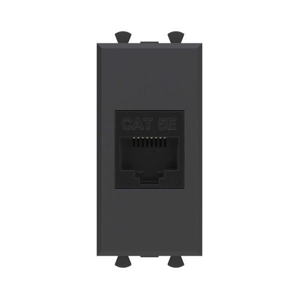 Компьютерная розетка RJ-45 без шторки модульная, кат.5е, Avanti, черный матовый, 1 модуль
