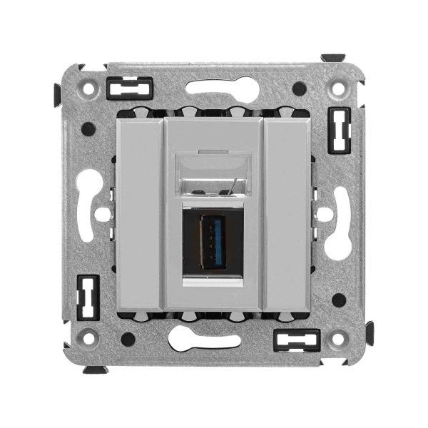 USB 3.0 розетка одинарная в стену, тип А-А, Avanti, закаленная сталь
