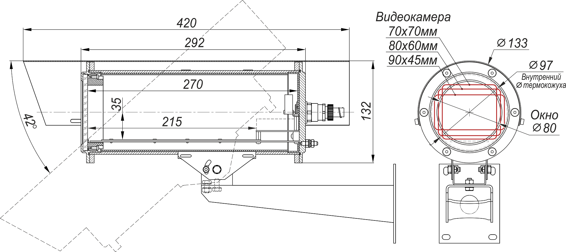 Термокожух из нержавеющей стали взрывозащищенный (РВ Ех db I Mb X / 1Ех db IIC Т6 Gb Х / Ех tb IIIC Т80°C Db Х) ТГБ-8Г Ex-220/12. Изображение  1