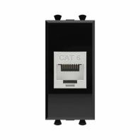 Компьютерная розетка RJ-45 без шторки модульная, кат.6 экранированная, Avanti, черный квадрат, 1 модуль