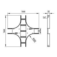 Х-ответвитель 50х500 R300 в комплекте с крепежными элементами и соединительными пластинами, необходимыми для монтажа, цинк-ламельный