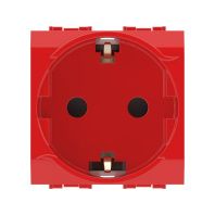 Электрическая розетка, с заземлением, со шторками, красная, 2 мод.