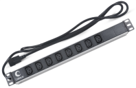 Cabeus PDU-8I-2IEC Блок розеток для 19" шкафов, гор., 8 розеток IEC 320 C13, 10 A, без выключателя, алюм. корпус, шнур 2 м, вилка IEC 320 C14