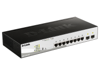 D-Link Управляемый L2 PoE-коммутатор, 8x1000Base-T PoE, 2x1000Base-X SFP, PoE-бюджет 65 Вт, защита от статического электричества до 6 кВ, CLI