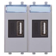 USB зарядное устройство модульное, Avanti, закаленная сталь, 2модуля, 2.1 А