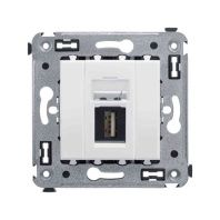 USB 2.0 розетка одинарная в стену, тип А-А, Avanti, белое облако