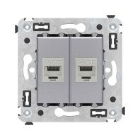 Компьютерная розетка RJ-45 без шторки в стену, кат.5e двойная экранированная, Avanti, закаленная сталь