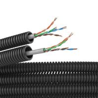 Электротруба ПНД гибкая гофрированная д. 16 мм, цвет черный, с кабелемвитая пара 5EU/UTP нг(А)-HF, 100 м