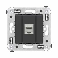 Компьютерная розетка RJ-45 без шторки в стену, кат.6A одинарная экранированная, Avanti, черный матовый