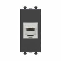 Компьютерная розетка RJ-45 без шторки модульная, кат.6А экранированная, Avanti, черный матовый, 1 модуль