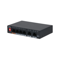 DAHUA 4-портовый неуправляемый коммутатор с РоЕ Порты: 4 RJ45 10/100/1000Мбит/с (PoE/PoE+/Hi-PoE), 2 RJ45 10/100/1000Мбит/с (uplink); мощность PoE: 1 до 60Вт, порты: 2~4 до 30Вт, суммарно до 60Вт; PoE