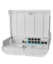 MikroTik netPower Lite 7R with 8 x Gigabit Ethernet ports (7 with Reverse POE-in, 1 with PoE-OUT), 2 x SFP+ cages, SwitchOS, outdoor enclosure, mounting kit (power supply NOT included)