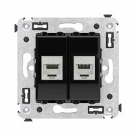 Компьютерная розетка RJ-45 без шторки в стену, кат.6А двойная экранированная, Avanti, черный квадрат