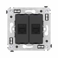 Компьютерная розетка RJ-45 без шторки в стену, кат.6 двойная, Avanti, черный матовый