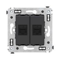 Компьютерная розетка RJ-45 без шторки в стену, кат.5е двойная, Avanti, черный матовый