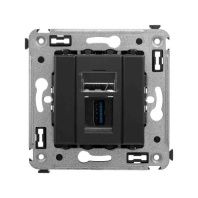 USB 3.0 розетка одинарная в стену, тип А-А, Avanti, черный матовый