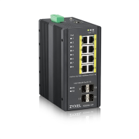 Промышленный L2 PoE+ коммутатор Zyxel RGS200-12P, 8xGE PoE+, 4xSFP, крепление на стену/DIN-рейку, IP30, два источника питания DC, бюджет PoE 240 Вт