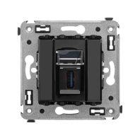 USB 3.0 розетка одинарная в стену, тип А-А, Avanti, черный квадрат