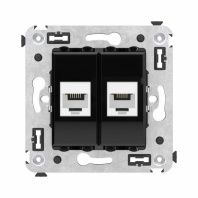 Телефонная розетка RJ-12 без шторки в стену двойная, Avanti, черный квадрат