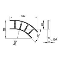 Угол горизонтальный 45 50x400 R600 в комплекте с крепежными элементами и соединительными пластинами, необходимыми для монтажа, цинк-ламельный