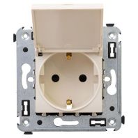 Розетка с крышкой в стену, 2P+E, с з/ш, Avanti, ванильная дымка