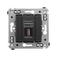 USB 2.0 розетка одинарная в стену, тип А-А, Avanti, черный матовый