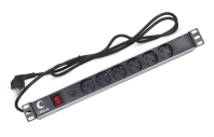 Cabeus PDU-6P-F-2EU Блок евророзеток для 19" шкафов, горизонтальный, 6 розеток, фильтр, 16 A, выключатель, шнур 2м, алюминиевый корпус, немецкий стандарт