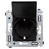 Розетка с крышкой в стену, 2P+E, с з/ш, Avanti, черный квадрат