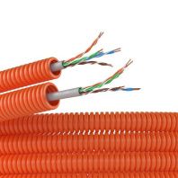 Электротруба ПНД гибкая гофрированная д. 16 мм, цвет оранжевый, скабелем витая пара 5EU/UTP нг(А)-HF, 100 м