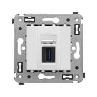 USB 3.0 розетка одинарная в стену, тип А-А, Avanti, белое облако