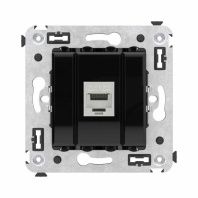 Компьютерная розетка RJ-45 без шторки в стену, кат.6А одинарная экранированная, Avanti, черный квадрат