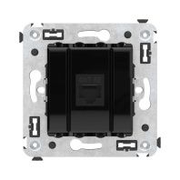 Компьютерная розетка RJ-45 без шторки в стену, кат.5е одинарная, Avanti, черный квадрат