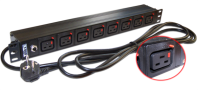 Блок розеток 19", 1-фазный без выключателя,16A / 250V, 8xC19 с фиксатором вилки, шнур 3.0 м, вилка Schuko