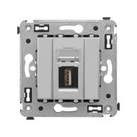 USB 2.0 розетка одинарная в стену, тип А-А, Avanti, закаленная сталь