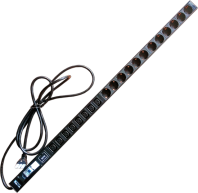 Блок розеток вертикальный, 1-фазный с автоматом, A/V-метр, 32A / 250V, 4xC19 + 20xC13, шнур 3.0 м, разъем IEC309