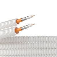 Электротруба и из ПЛЛ не содержит галогенов, гибкая гофрированная д. 20мм, цвет белый, с коаксиальным кабелем SAT нг(А)-HF, 100 м